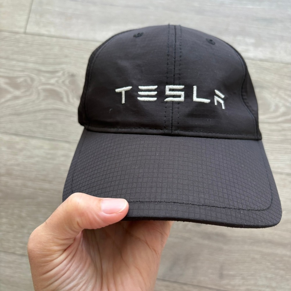 Tesla Motors Baseball Cap Hat Black Ripstop Embroidered Logo Adjustable Strap